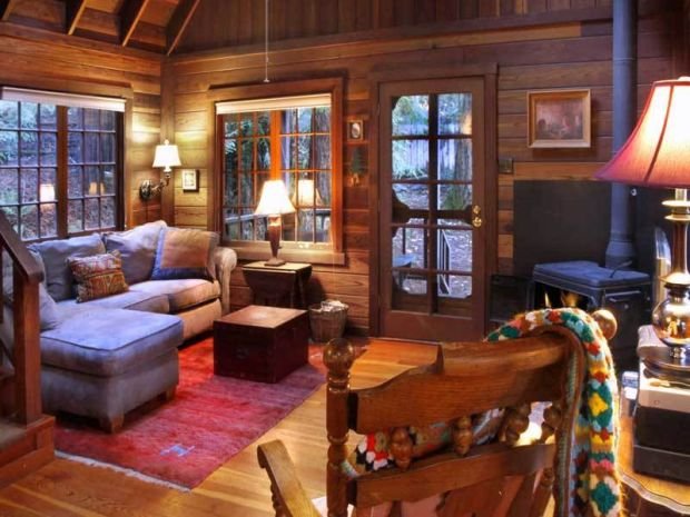 Romantic Redwood cabin inside living room